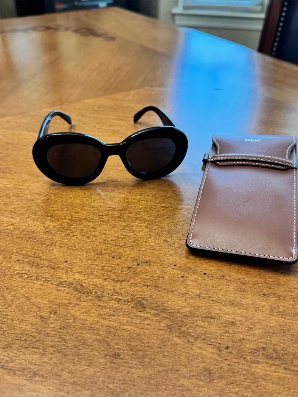 Celine Black Oval Sunglasses with Brown Leather Case